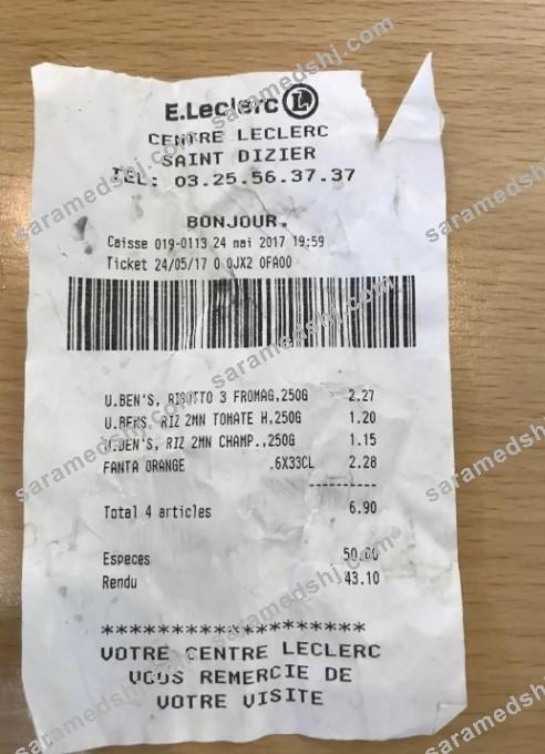 E.Leclerc payment receipt